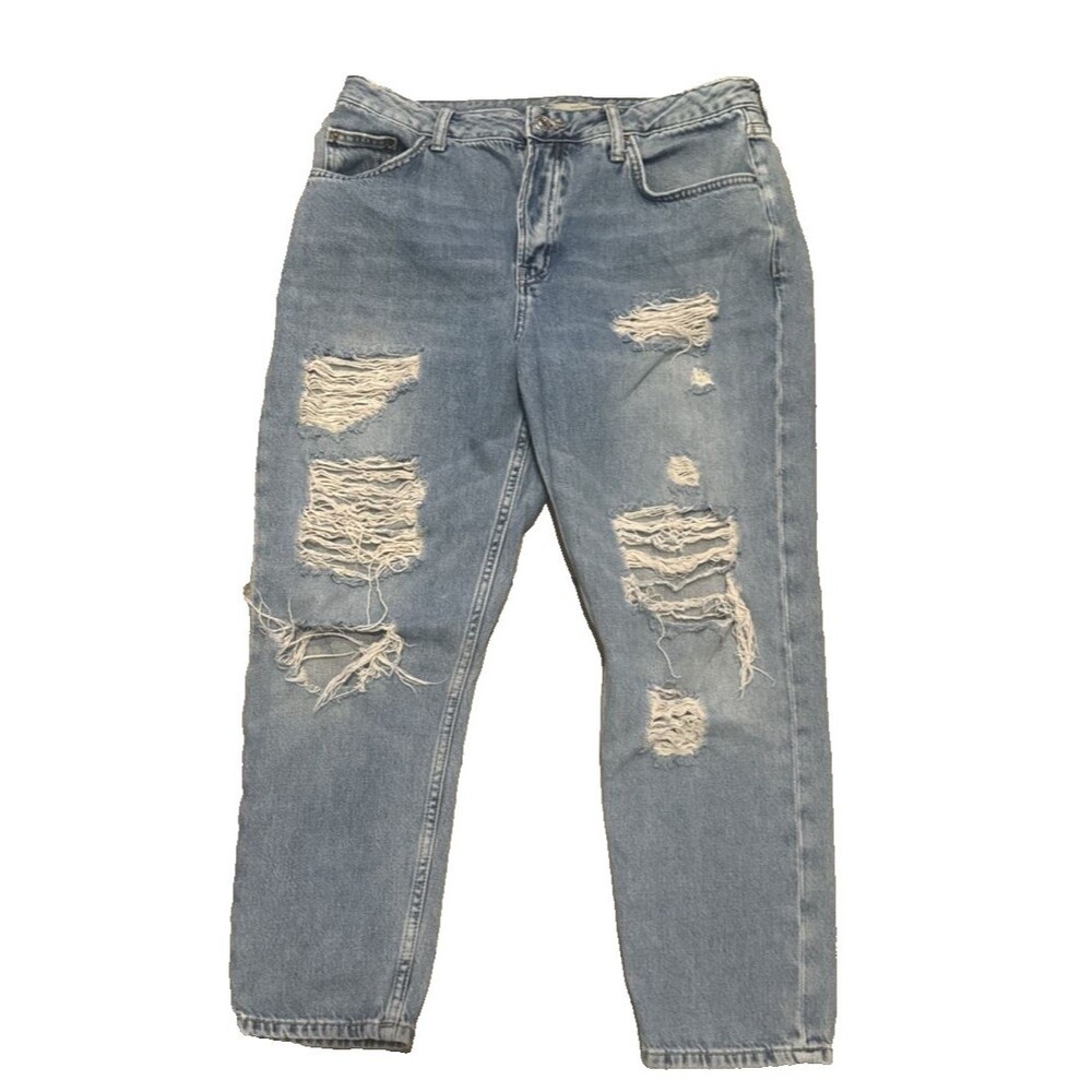 Topshop Moto Hayden Distressed Boyfriend Jeans High Waist Light Blue Womens W30